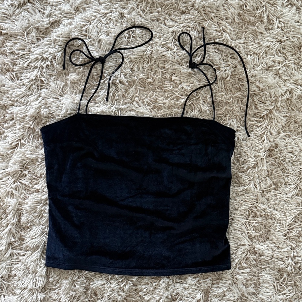 Abercrombie & Fitch Navy Velvet Smocked Back Tie Strap Camisole Size L